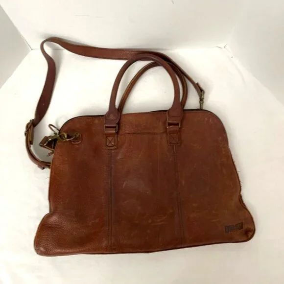 Duluth Trading Brown Leather Messenger Bag & Dust Bag Adjustable Shoulder Strap